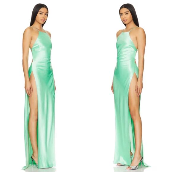 Retrofete Nyssa Halterneck High Slit Pistachio Green Maxi Dress Size Small - Picture 3 of 10